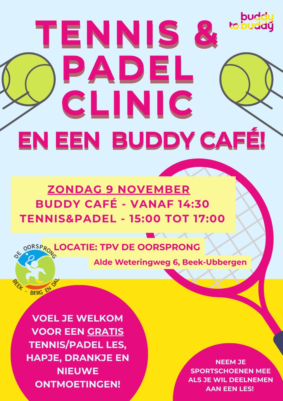 Tennis/padel clinic en buddycafé op zondag 9 november